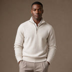 Quarter Zip Sweater Ribbed Knit Fine Gauge in White – Tarlano Premium Menswear