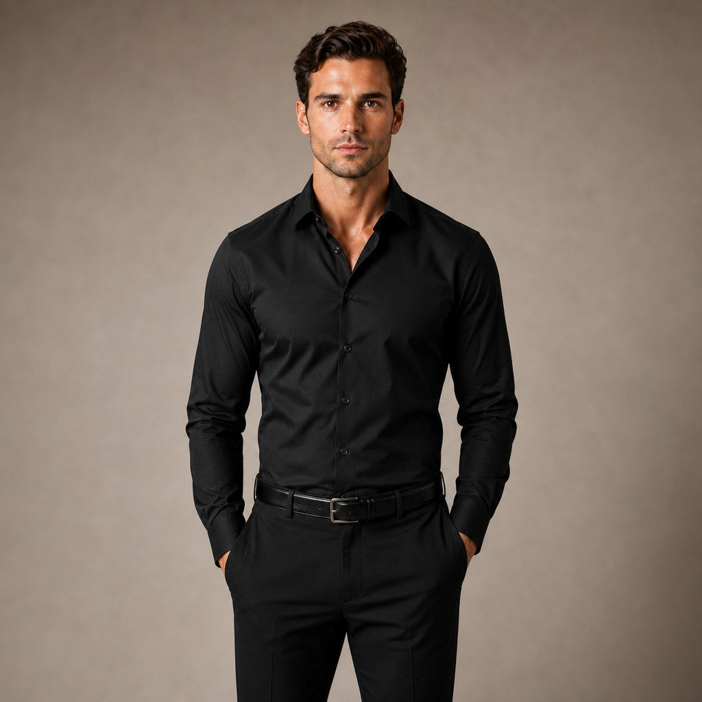 Dress Shirts Slim Fit Long Sleeve Formal Black – Product Photo