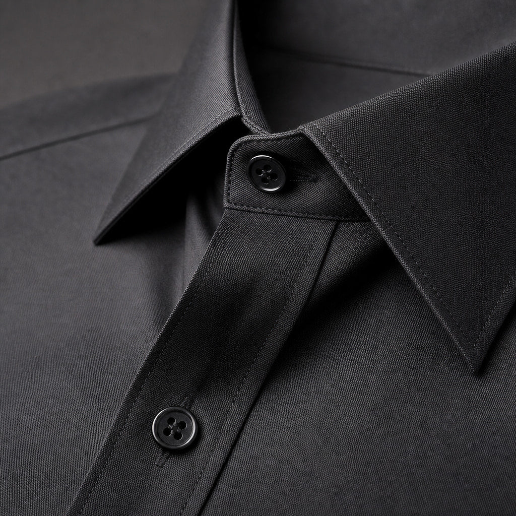 Dress Shirts Slim Fit Long Sleeve Formal Black Gray – Fabric and Detail Close-Up