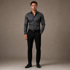 Dress Shirts Slim Fit Long Sleeve Formal Black Gray – Full Look