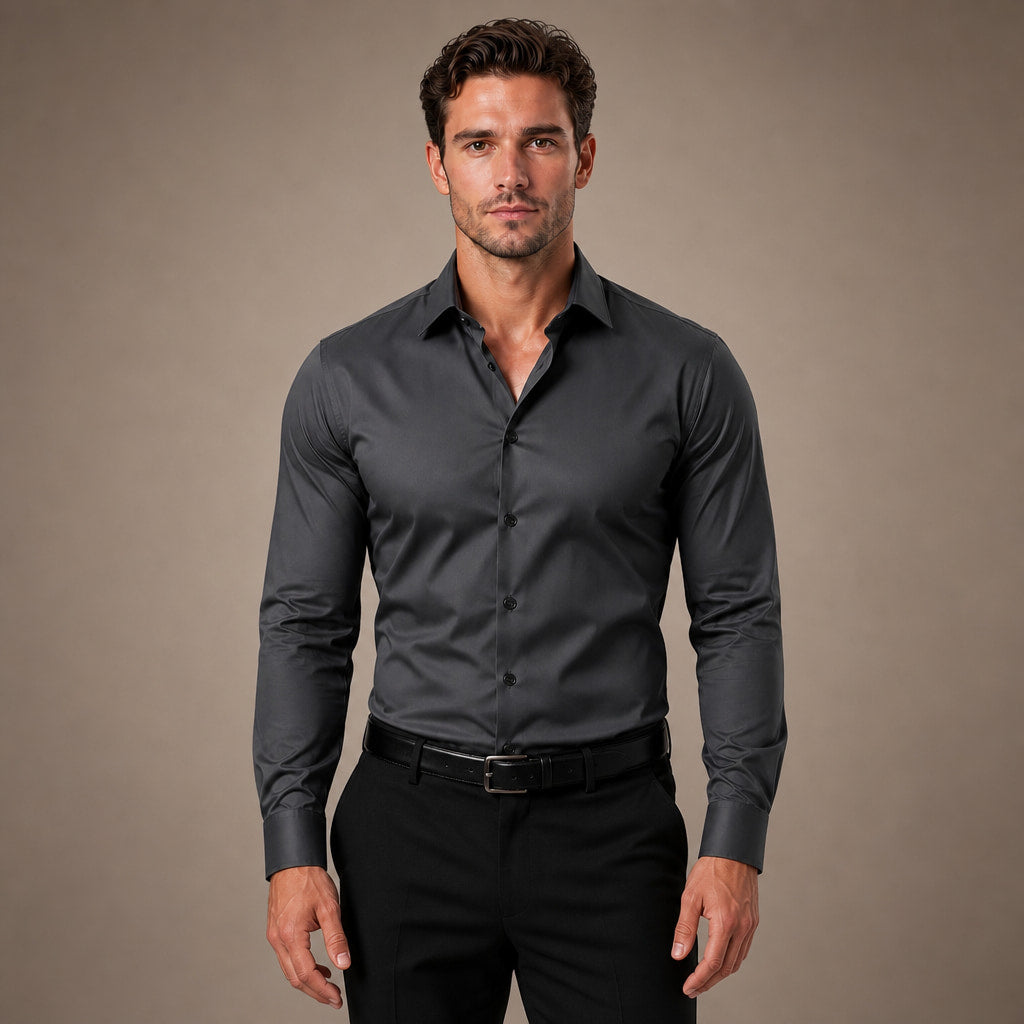 Dress Shirts Slim Fit Long Sleeve Formal in Black Gray – Tarlano Premium Menswear