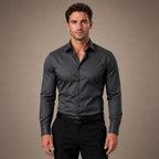 Dress Shirts Slim Fit Long Sleeve Formal in Black Gray – Tarlano Premium Menswear