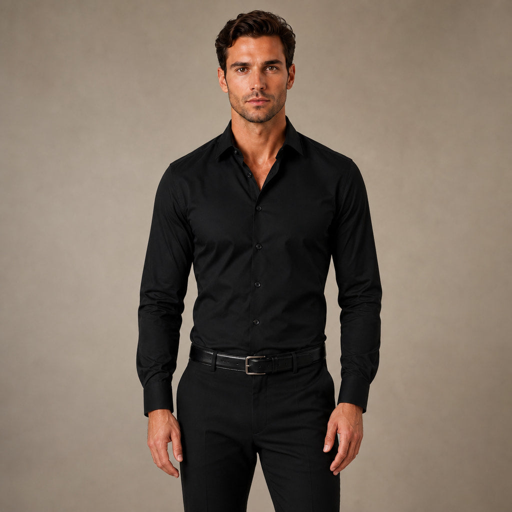Dress Shirts Slim Fit Long Sleeve Formal in Black – Tarlano Premium Menswear