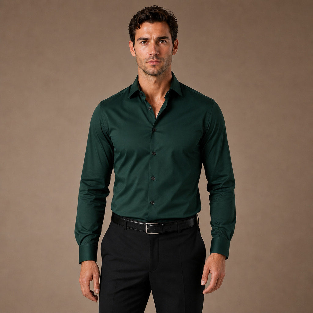Dress Shirts Slim Fit Long Sleeve Formal in Dark Green – Tarlano Premium Menswear