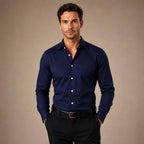 Dress Shirts Slim Fit Long Sleeve Formal Navy – Product Photo