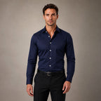 Dress Shirts Slim Fit Long Sleeve Formal in Navy – Tarlano Premium Menswear