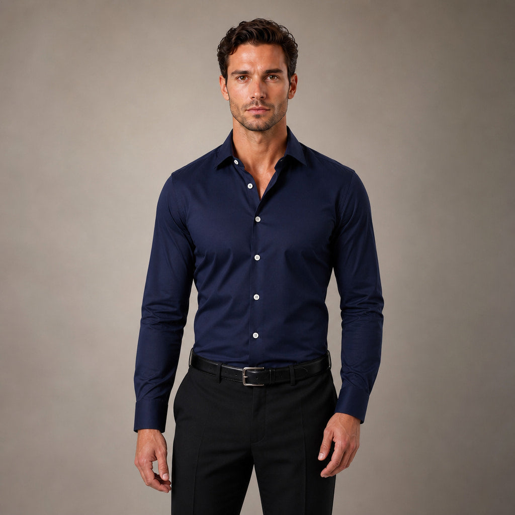 Dress Shirts Slim Fit Long Sleeve Formal in Navy – Tarlano Premium Menswear
