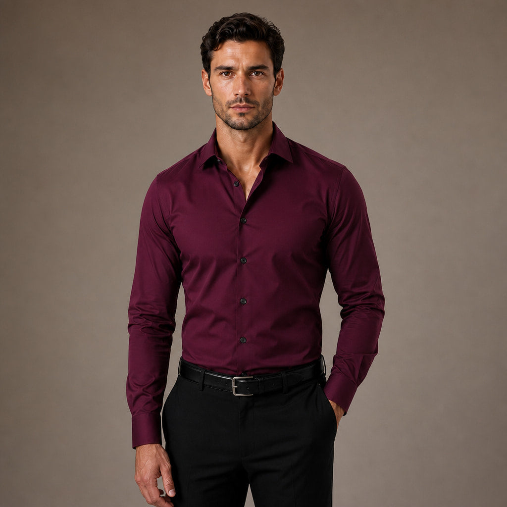 Dress Shirts Slim Fit Long Sleeve Formal in Wine Red – Tarlano Premium Menswear