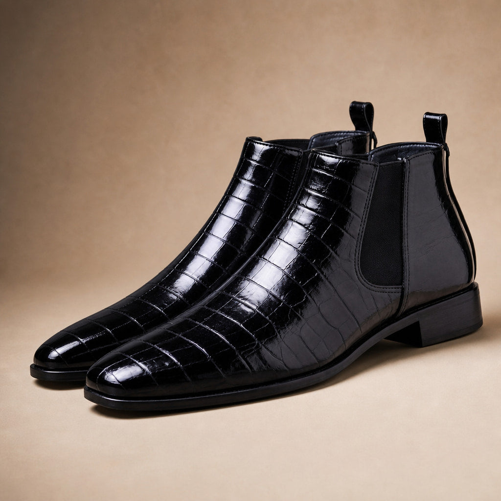 Chelsea Boot Croc Embossed Leather Black – Product Photo