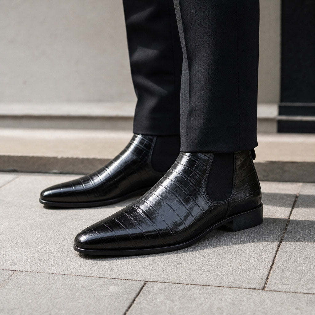 Chelsea Boot Croc Embossed Leather in Black – Tarlano Premium Menswear