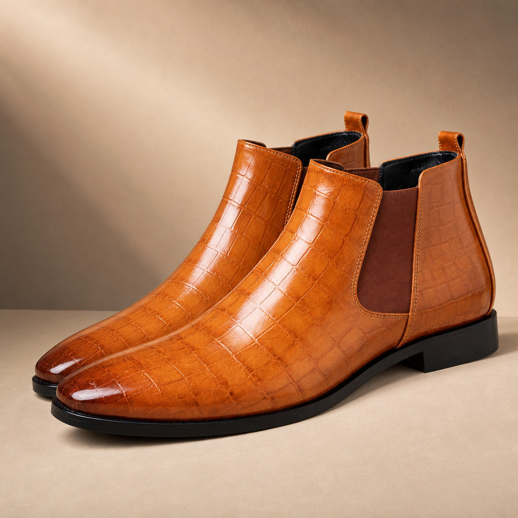 Chelsea Boot Croc Embossed Leather Cognac Brown – Product Photo