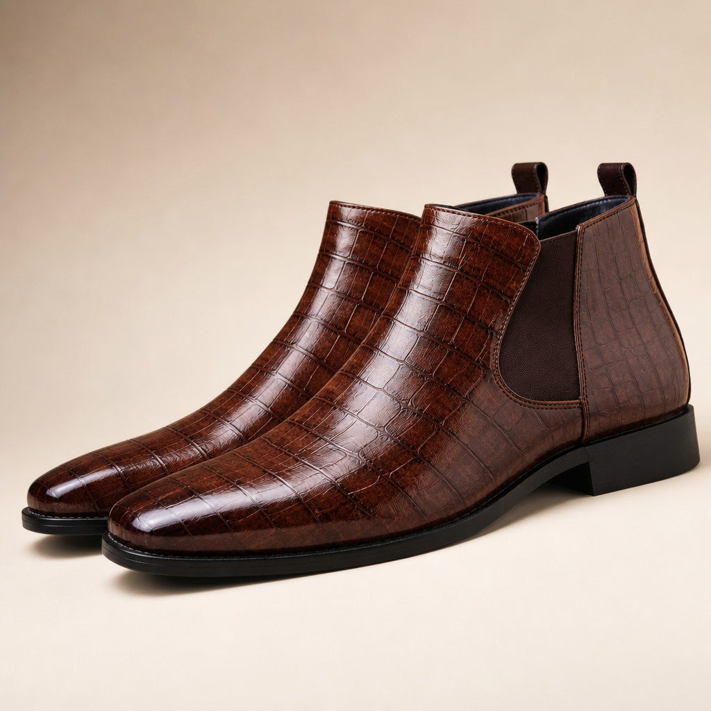 Chelsea Boot Croc Embossed Leather Dark Brown – Product Photo