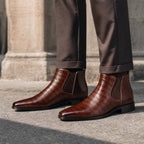 Chelsea Boot Croc Embossed Leather in Dark Brown – Tarlano Premium Menswear