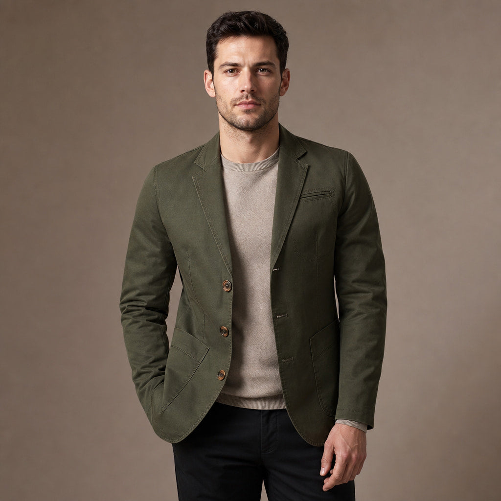 Blazer Cotton Structured Casual Army Green – Product Photo