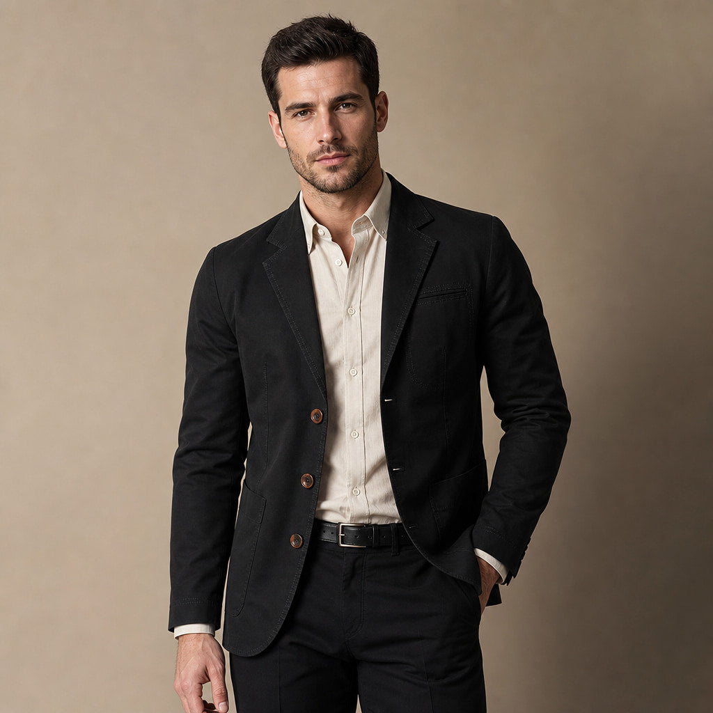Blazer Cotton Structured Casual in Black – Tarlano Premium Menswear