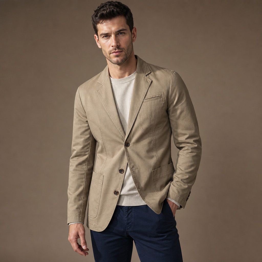 Blazer Cotton Structured Casual Khaki – Side Angle View