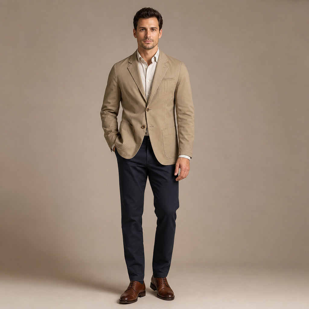 Blazer Cotton Structured Casual Khaki – Full Look