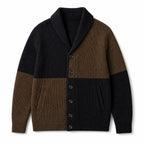 Cardigan Shawl Collar Button-Front Knit Black/Brown – Product Photo
