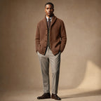 Cardigan Shawl Collar Button-Front Knit Brown – Full Look