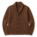 Cardigan Shawl Collar Button-Front Knit Brown – Product Photo