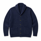 Cardigan Shawl Collar Button-Front Knit Dark Blue – Product Photo