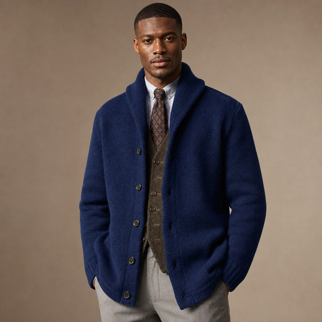 Cardigan Shawl Collar Button-Front Knit in Dark Blue – Tarlano Premium Menswear