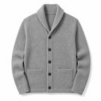 Cardigan Shawl Collar Button-Front Knit Gray – Product Photo