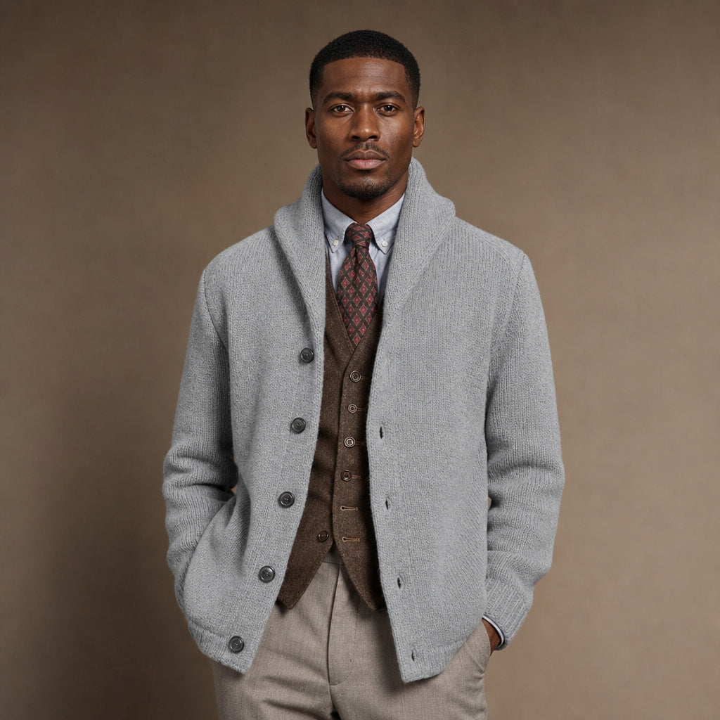 Cardigan Shawl Collar Button-Front Knit in Gray – Tarlano Premium Menswear