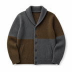 Cardigan Shawl Collar Button-Front Knit Gray/Brown – Product Photo