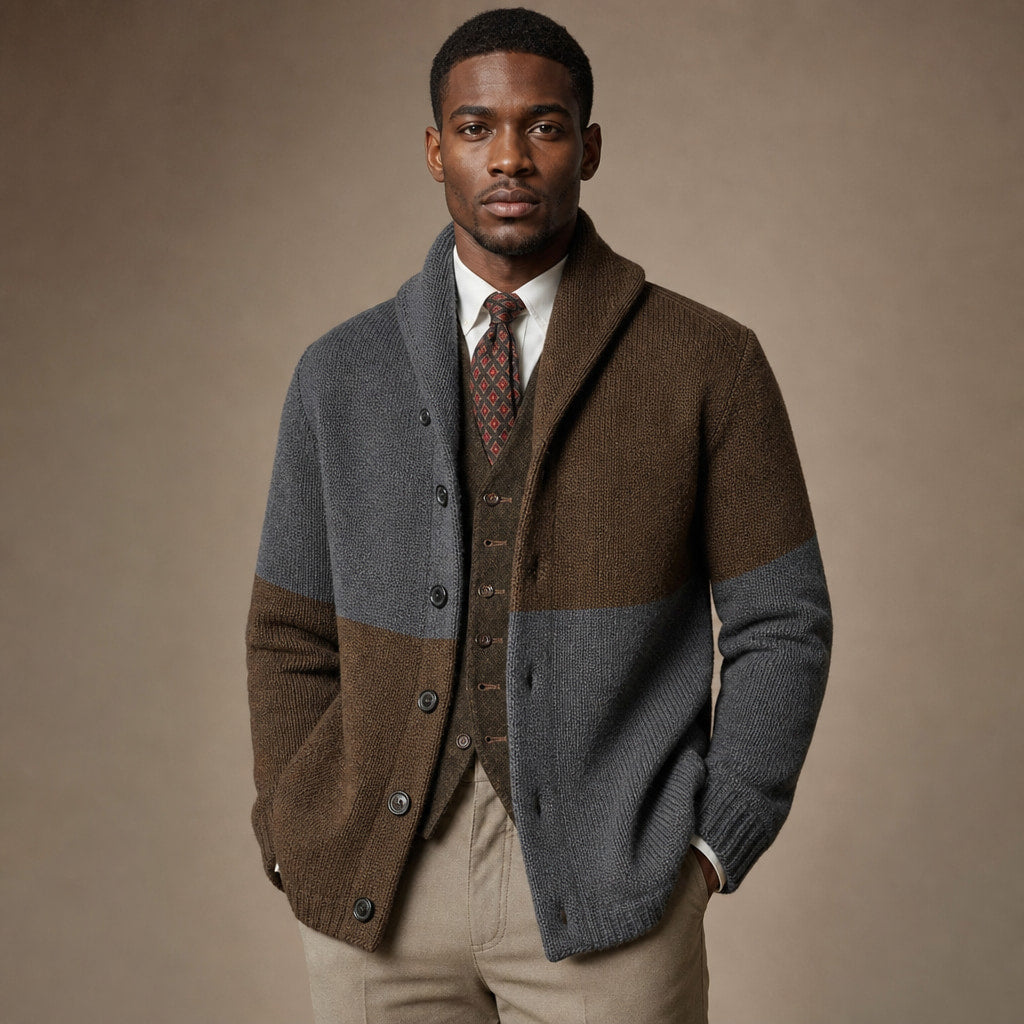 Cardigan Shawl Collar Button-Front Knit in Gray/Brown – Tarlano Premium Menswear
