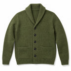Cardigan Shawl Collar Button-Front Knit Green – Product Photo