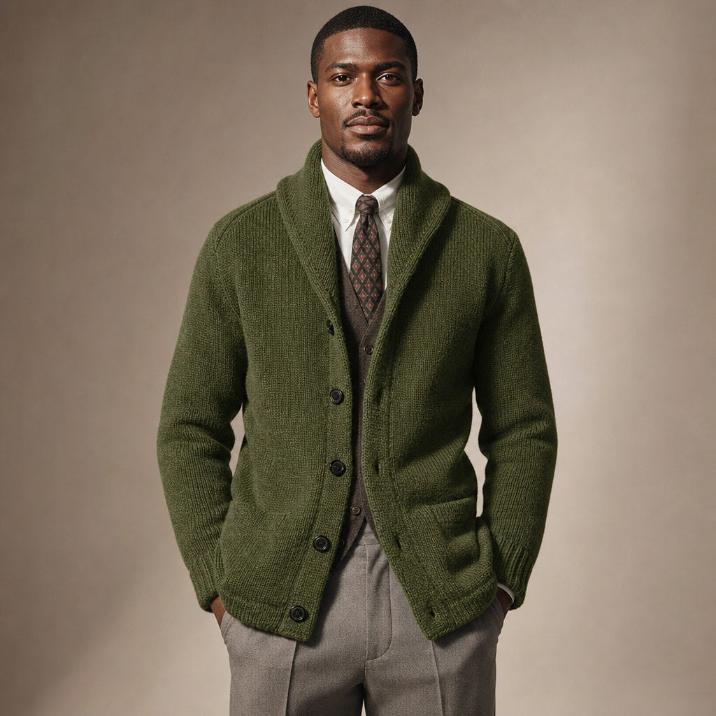 Cardigan Shawl Collar Button-Front Knit in Green – Tarlano Premium Menswear