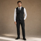 Herringbone Waistcoat Tweed Classic Fit in Black – Tarlano Premium Menswear