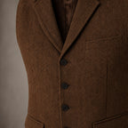 Herringbone Waistcoat Tweed Classic Fit Brown – Fabric and Detail Close-Up