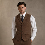Herringbone Waistcoat Tweed Classic Fit Brown – Full Look