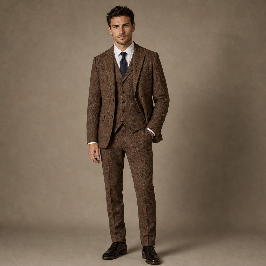 Herringbone Waistcoat Tweed Classic Fit in Brown – Tarlano Premium Menswear