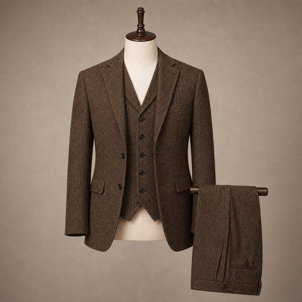 Herringbone Waistcoat Tweed Classic Fit Coffee – Product Photo