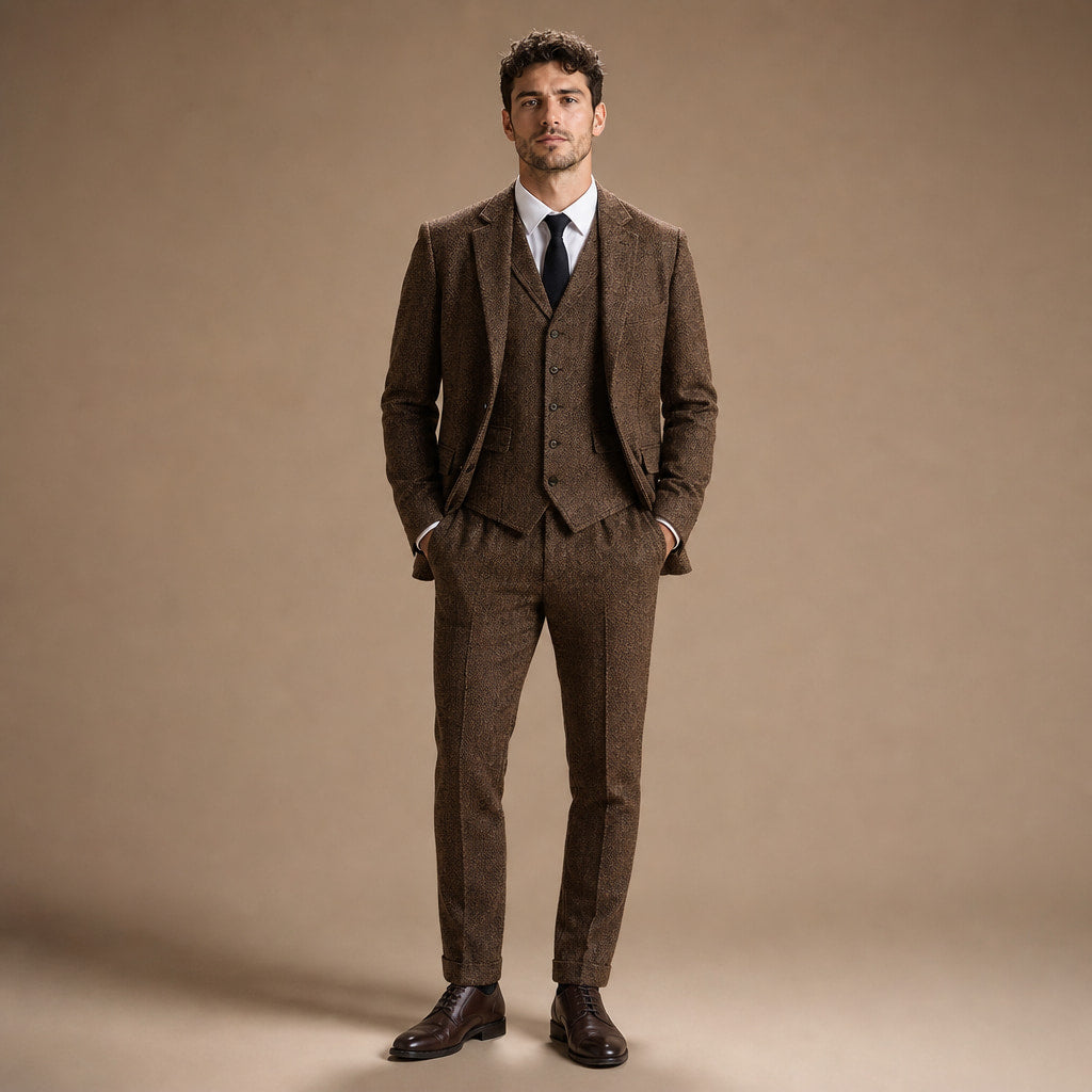 Herringbone Waistcoat Tweed Classic Fit in Coffee – Tarlano Premium Menswear