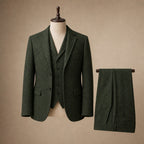 Herringbone Waistcoat Tweed Classic Fit Dark Green – Product Photo