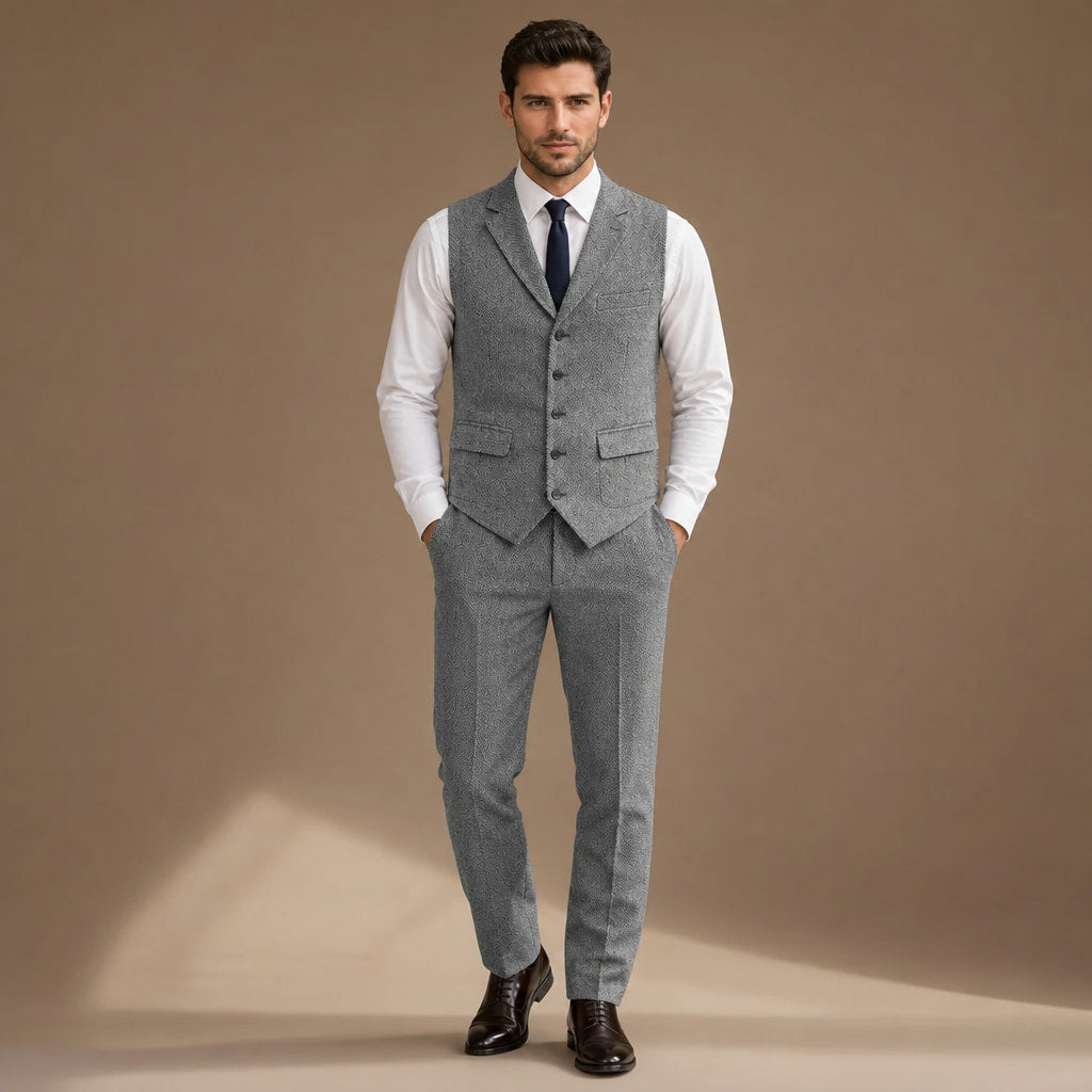 Herringbone Waistcoat Tweed Classic Fit in Gray – Tarlano Premium Menswear