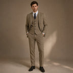 Herringbone Waistcoat Tweed Classic Fit in Khaki – Tarlano Premium Menswear