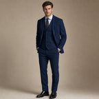 Herringbone Waistcoat Tweed Classic Fit in Navy – Tarlano Premium Menswear