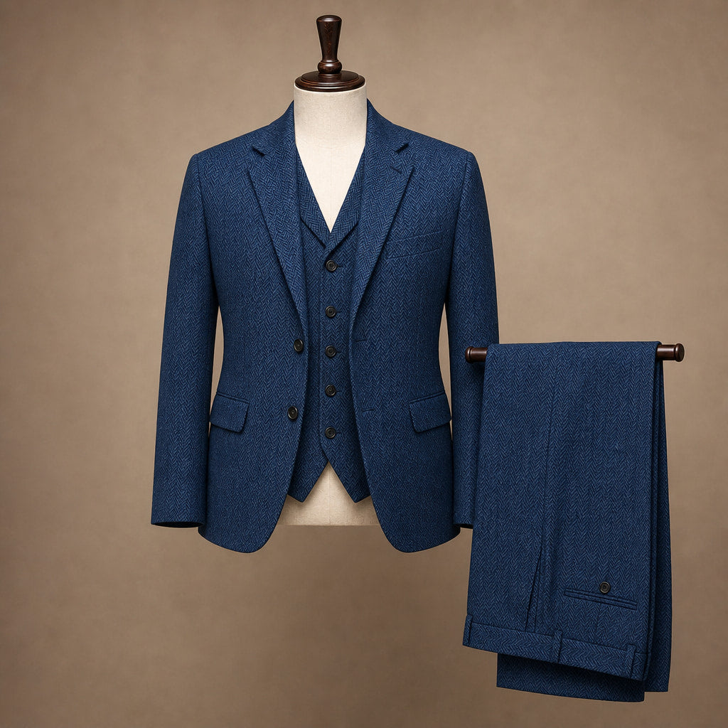 Herringbone Waistcoat Tweed Classic Fit Royal Blue – Product Photo