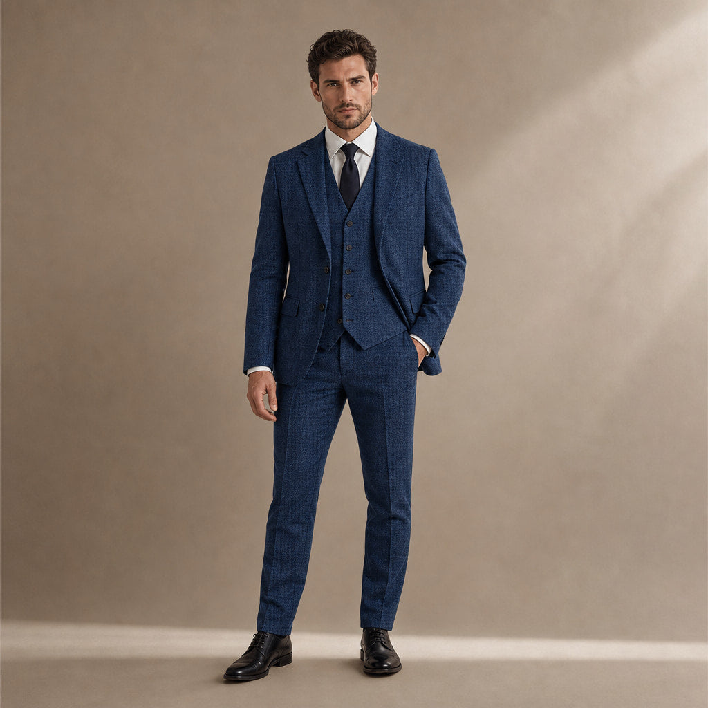 Herringbone Waistcoat Tweed Classic Fit in Royal Blue – Tarlano Premium Menswear