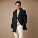 Bestowed Black Double-Breasted Wool Pea coat For Men Black – Side Angle View