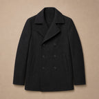 Bestowed Black Double-Breasted Wool Pea coat For Men Black – Flat Lay Product Photo
