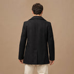 Bestowed Black Double-Breasted Wool Pea coat For Men Black – Full Look