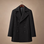 Bestowed Black Double-Breasted Wool Pea coat For Men Black – Product Photo