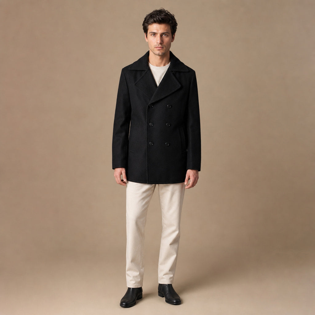 Bestowed Black Double-Breasted Wool Pea coat For Men in Black – Tarlano Premium Menswear