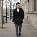 Bestowed Black Double-Breasted Wool Pea coat For Men Black – Styled Editorial Shot